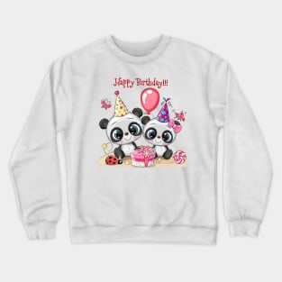 Two pandas are celebrating a birthday. Crewneck Sweatshirt